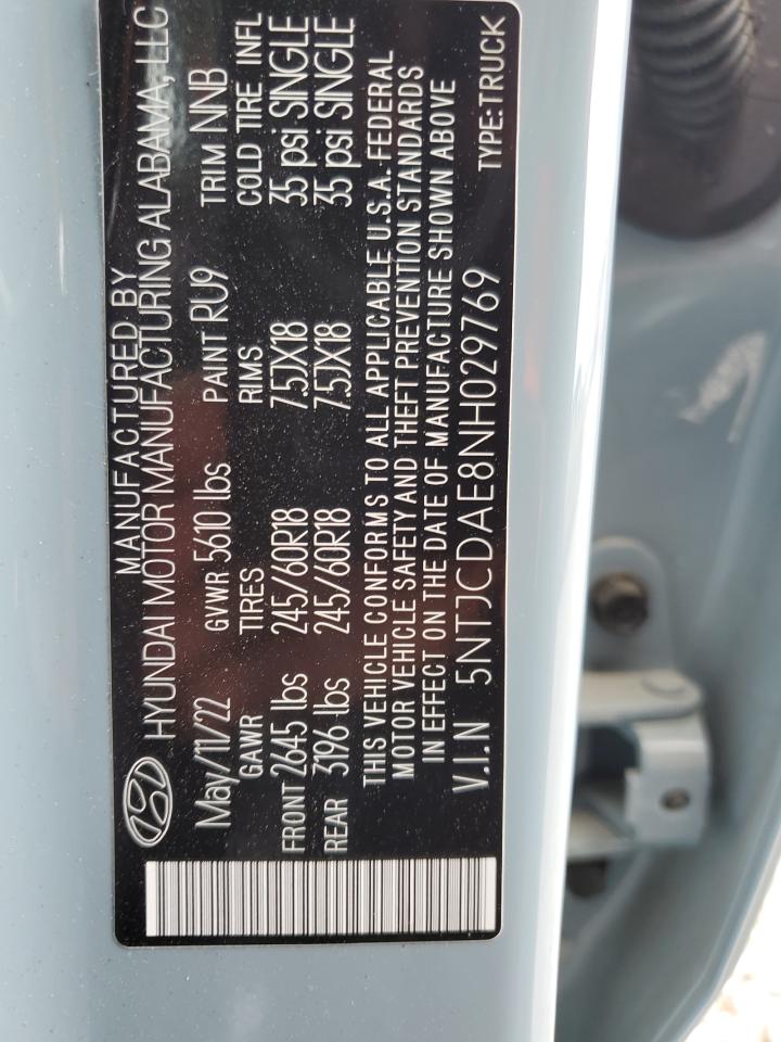 2022 Hyundai Santa Cruz Sel VIN: 5NTJCDAE8NH029769 Lot: 60268685