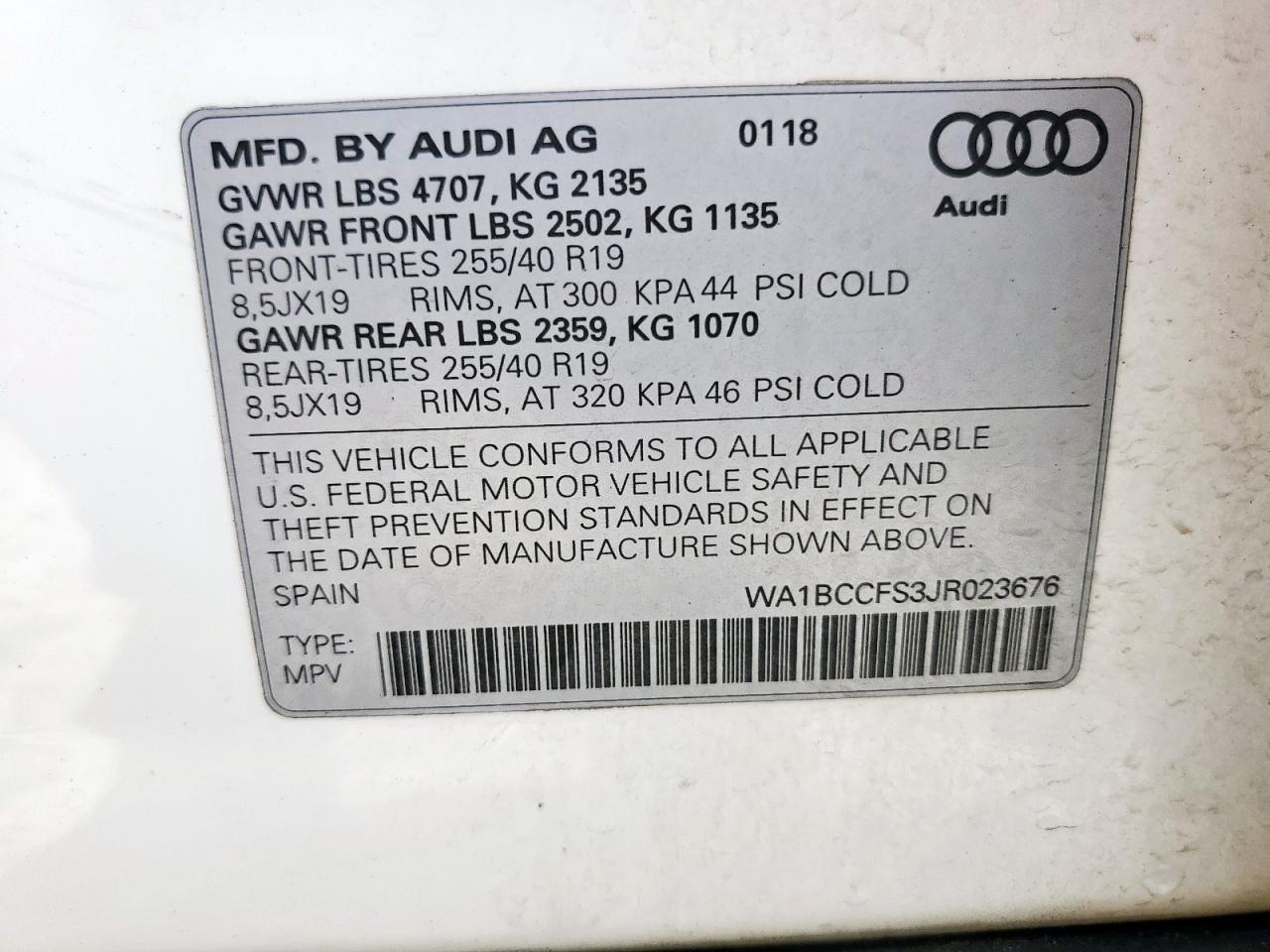 2018 Audi Q3 Premium VIN: WA1BCCFS3JR023676 Lot: 61738455
