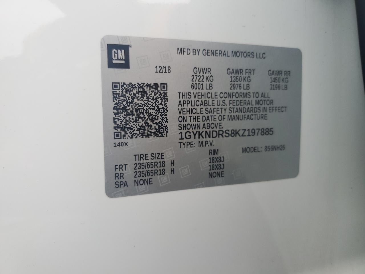 2019 Cadillac Xt5 Luxury VIN: 1GYKNDRS8KZ197885 Lot: 59770265