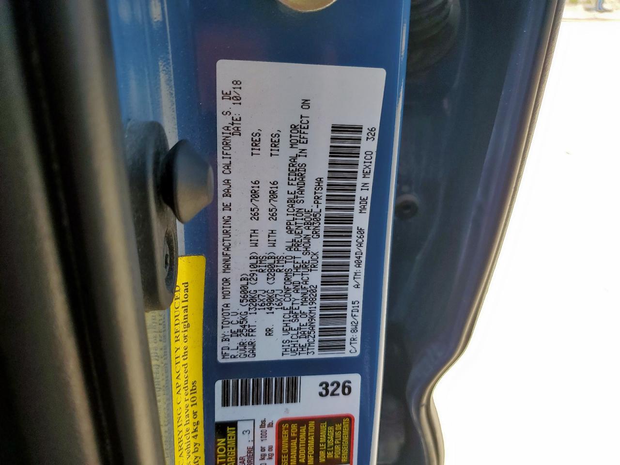 2019 Toyota Tacoma Double Cab VIN: 3TMCZ5AN9KM198202 Lot: 60160745