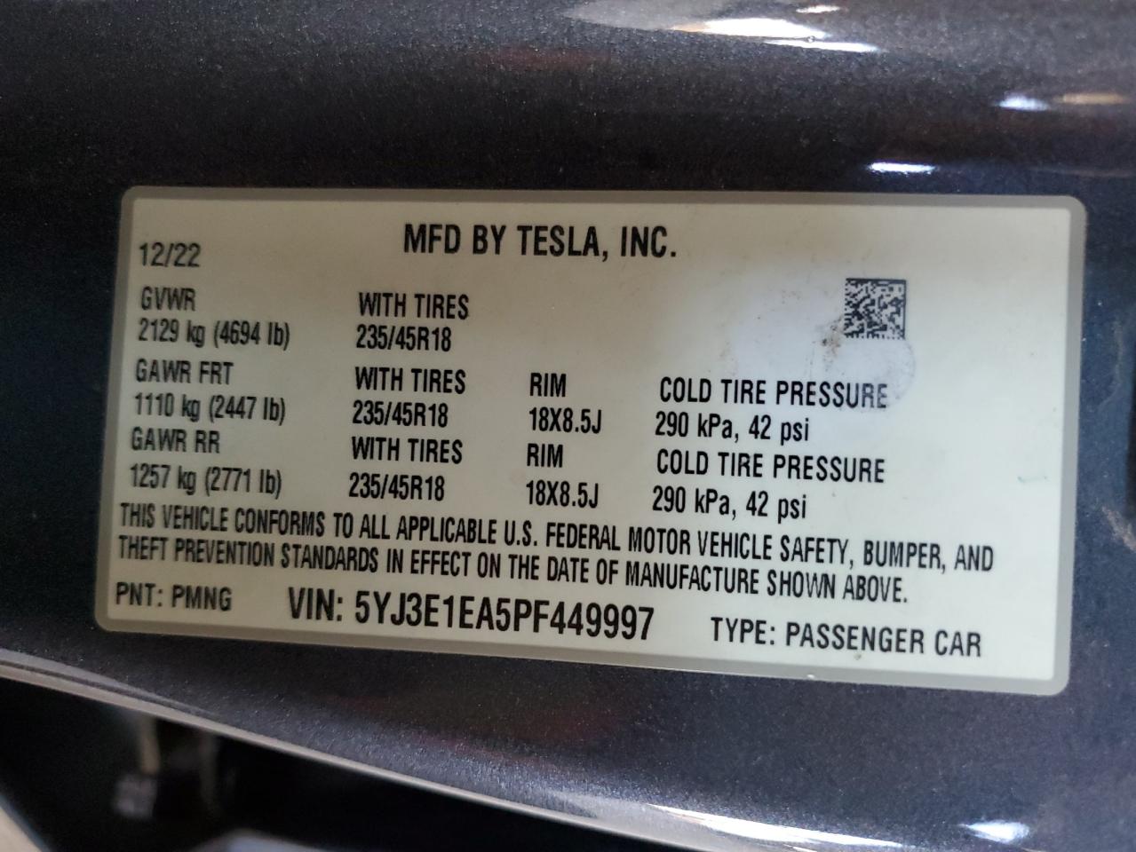 2023 Tesla Model 3 VIN: 5YJ3E1EA5PF449997 Lot: 63079275