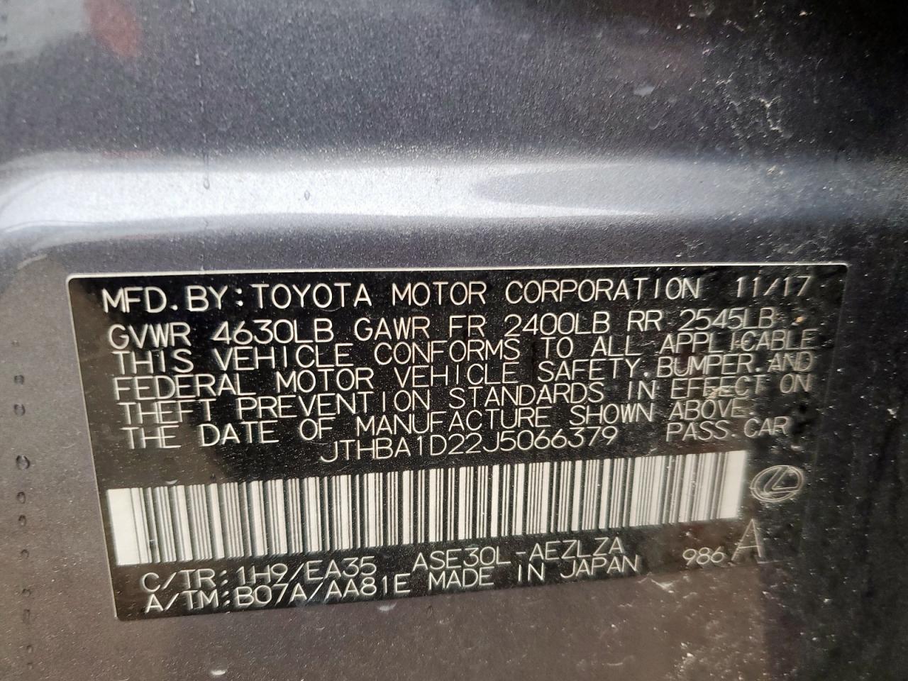 2018 Lexus Is 300 VIN: JTHBA1D22J5066379 Lot: 62952095