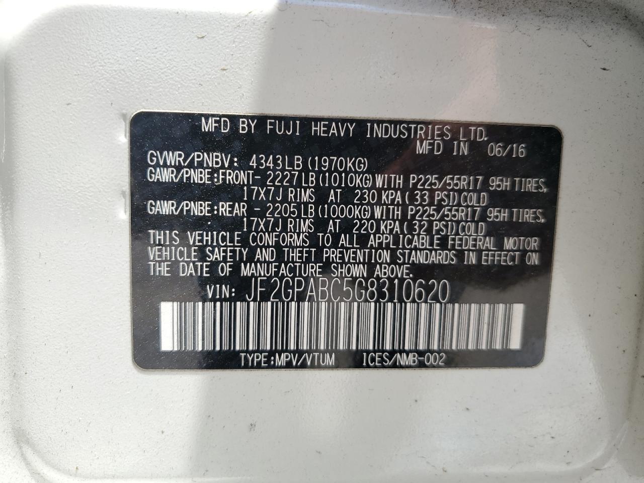 2016 Subaru Crosstrek Premium VIN: JF2GPABC5G8310620 Lot: 61840645