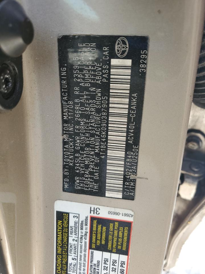 TOYOTA CAMRY 2009 VIN 4T1BE46K09U387905 фото 12