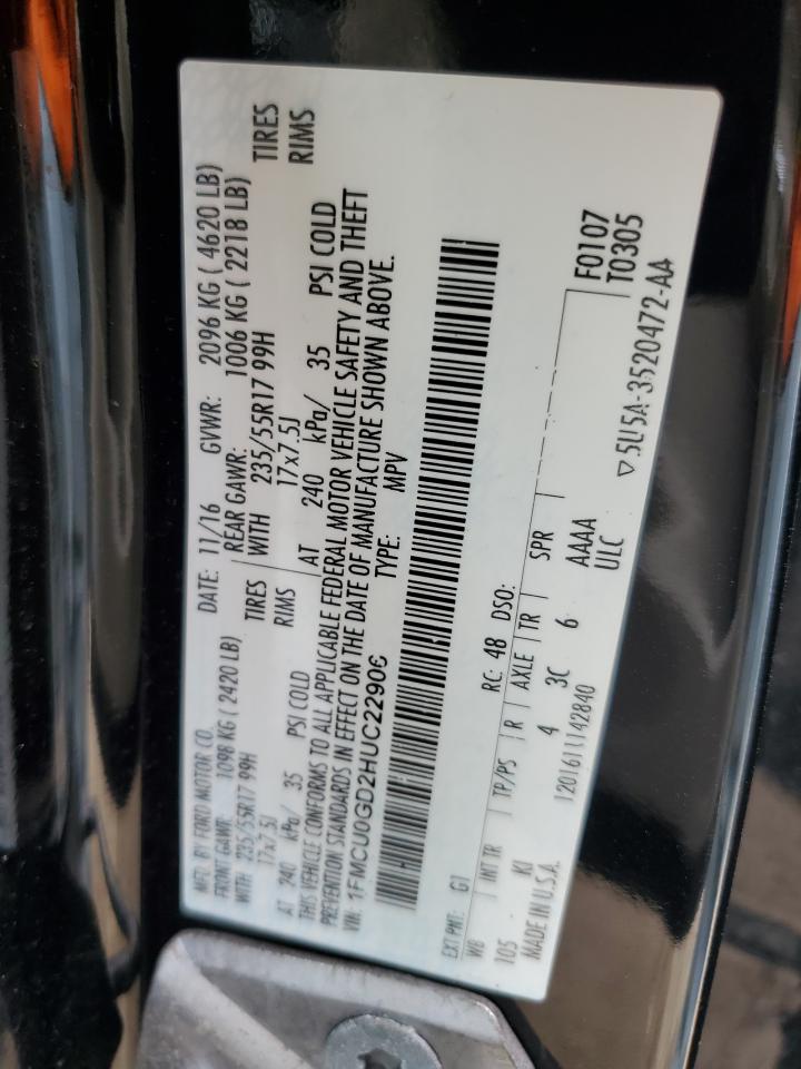 2017 Ford Escape Se VIN: 1FMCU0GD2HUC22906 Lot: 62413505