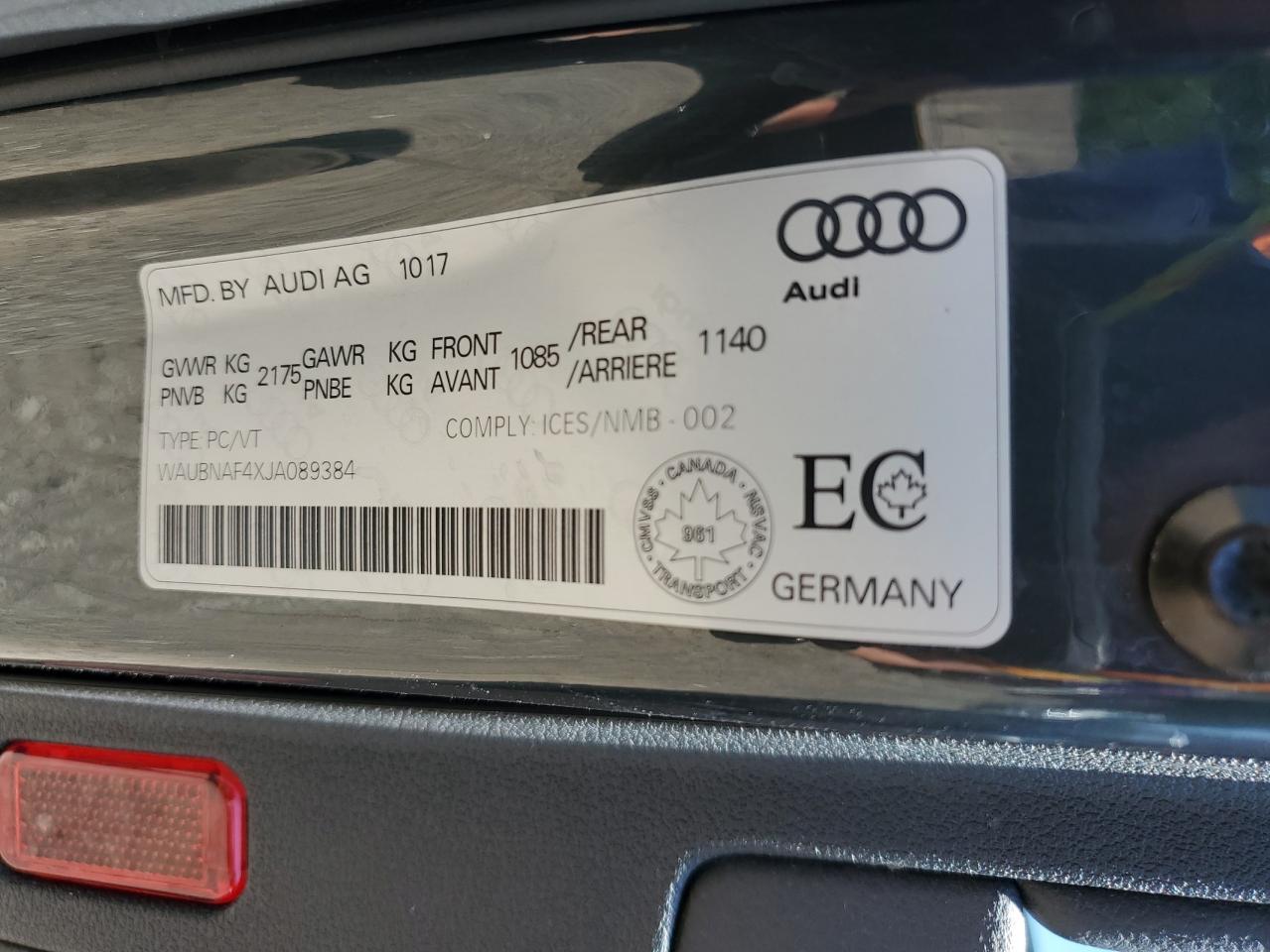 2018 Audi A4 Progressiv VIN: WAUBNAF4XJA089384 Lot: 61659115