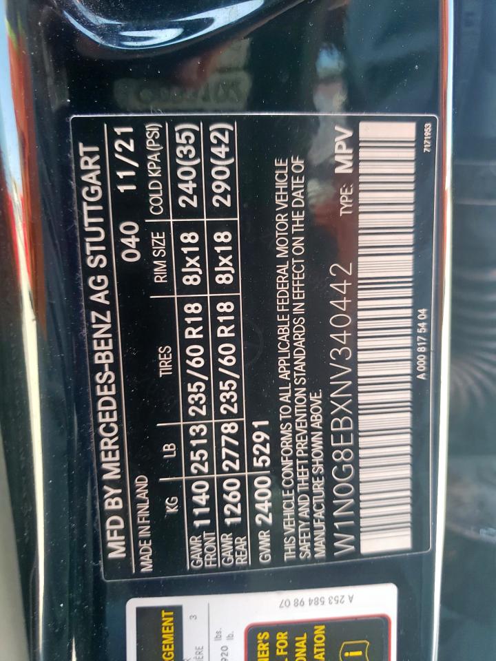 2022 Mercedes-Benz Glc 300 4Matic VIN: W1N0G8EBXNV340442 Lot: 60881005