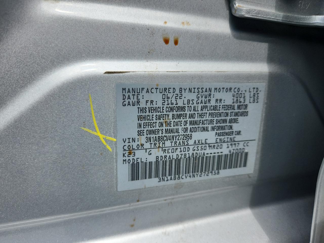 2022 Nissan Sentra Sv VIN: 3N1AB8CV4NY272958 Lot: 60220475