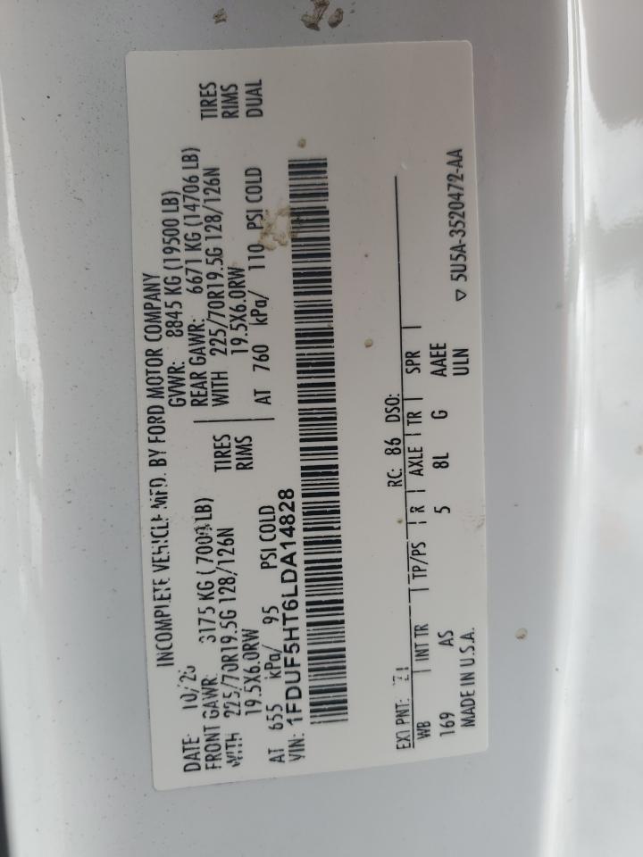 2020 Ford F550 Super Duty VIN: 1FDUF5HT6LDA14828 Lot: 61917865