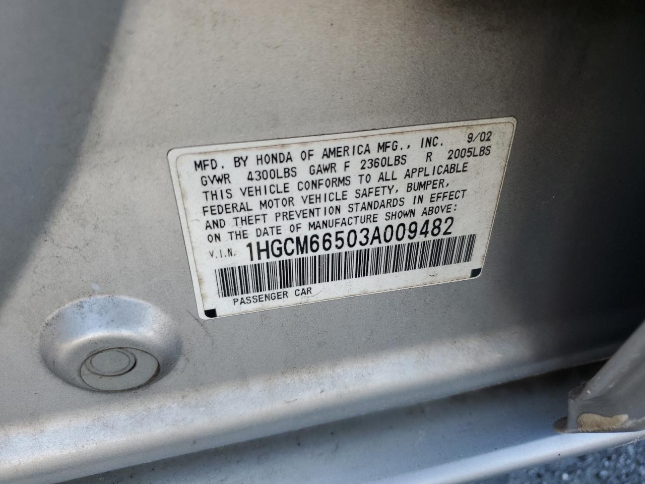 HONDA ACCORD 2003 VIN 1HGCM66503A009482 фото 12