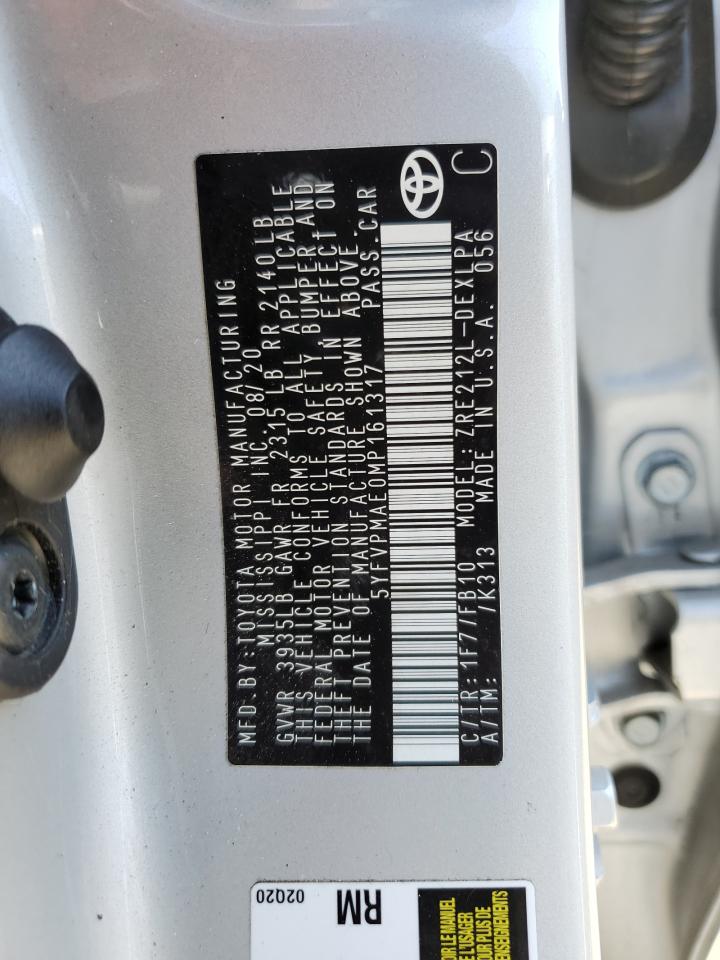 5YFVPMAE0MP161317 TOYOTA COROLLA 2021