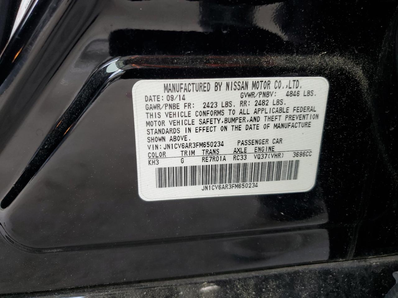 2015 Infiniti Q40 VIN: JN1CV6AR3FM650234 Lot: 62271075