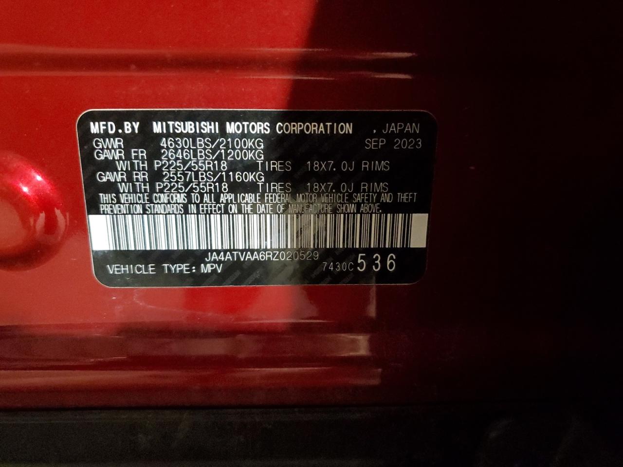 2024 Mitsubishi Eclipse Cross Le VIN: JA4ATVAA6RZ020529 Lot: 62145355