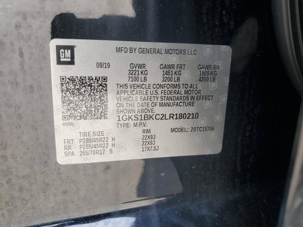 2020 GMC Yukon Slt VIN: 1GKS1BKC2LR180210 Lot: 61720475