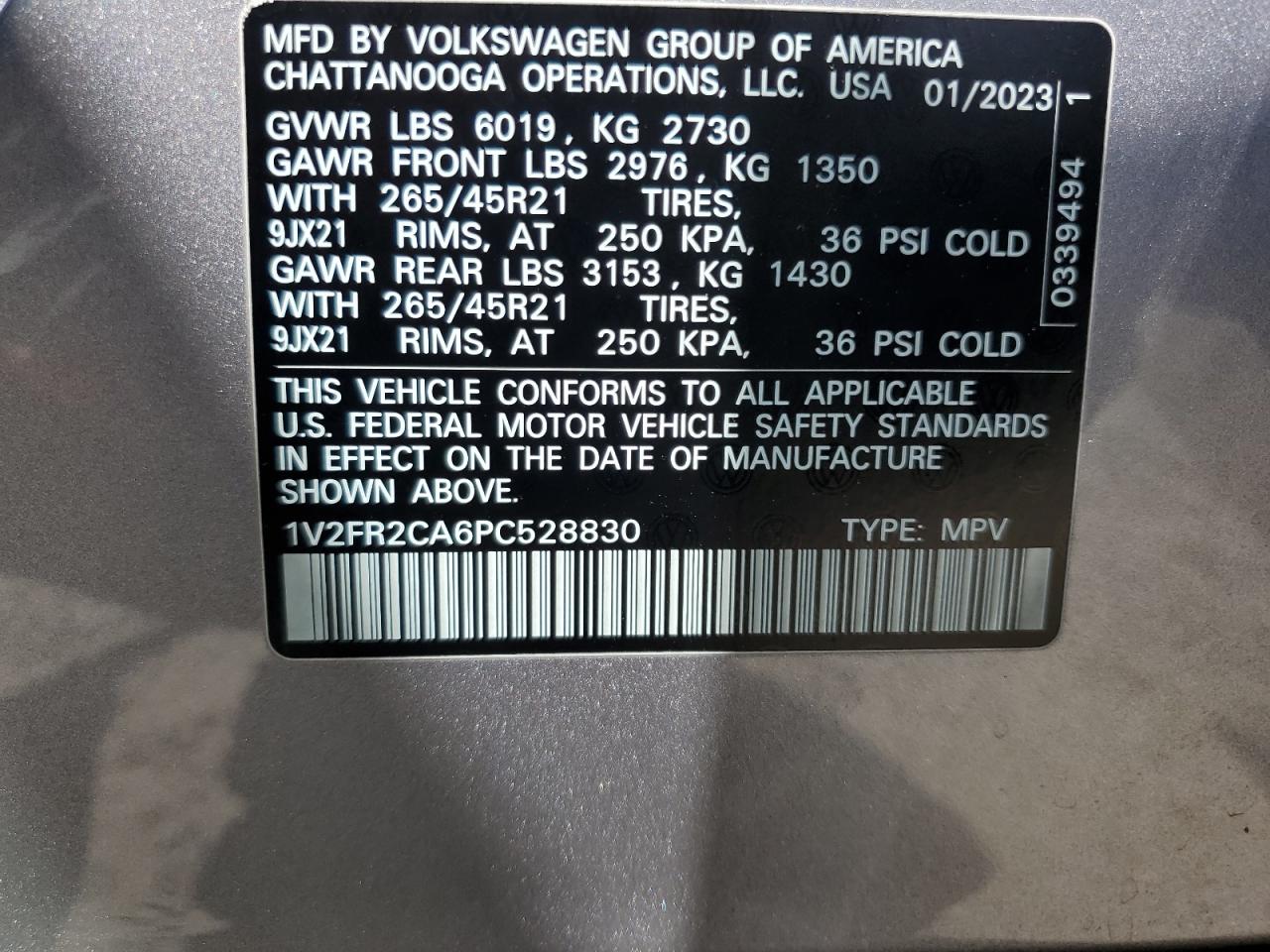 2023 Volkswagen Atlas Sel Premium R-Line VIN: 1V2FR2CA6PC528830 Lot: 61122035