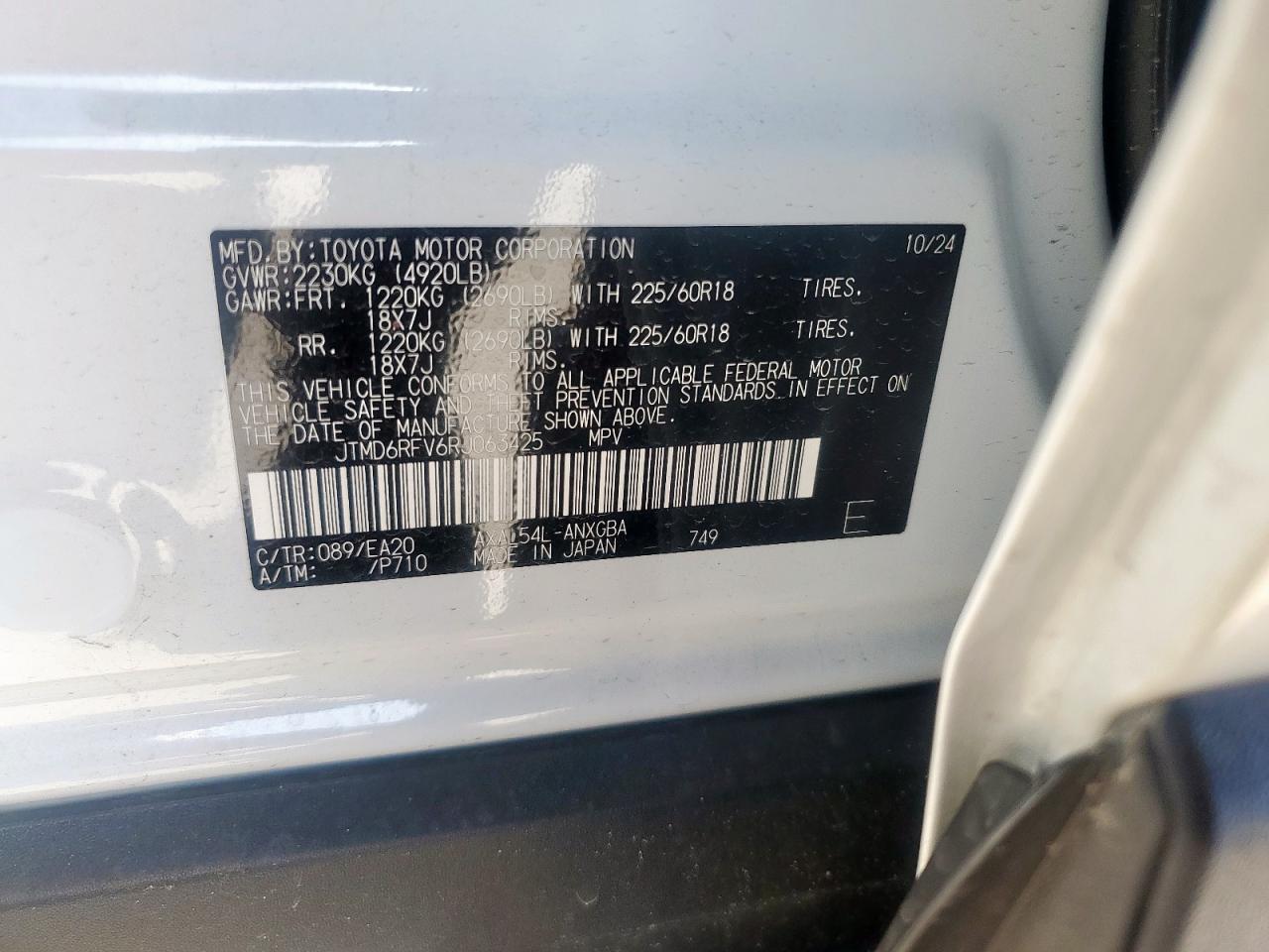 2024 Toyota Rav4 Limited VIN: JTMD6RFV6RJ063425 Lot: 62999325
