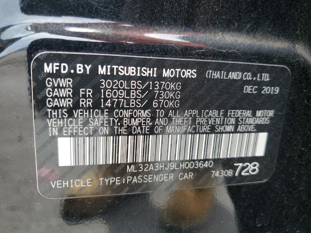 2020 Mitsubishi Mirage Es VIN: ML32A3HJ9LH003640 Lot: 62760835