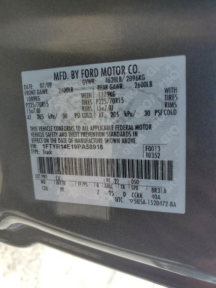 2009 Ford Ranger Super Cab VIN: 1FTYR14E19PA58918 Lot: 60373515
