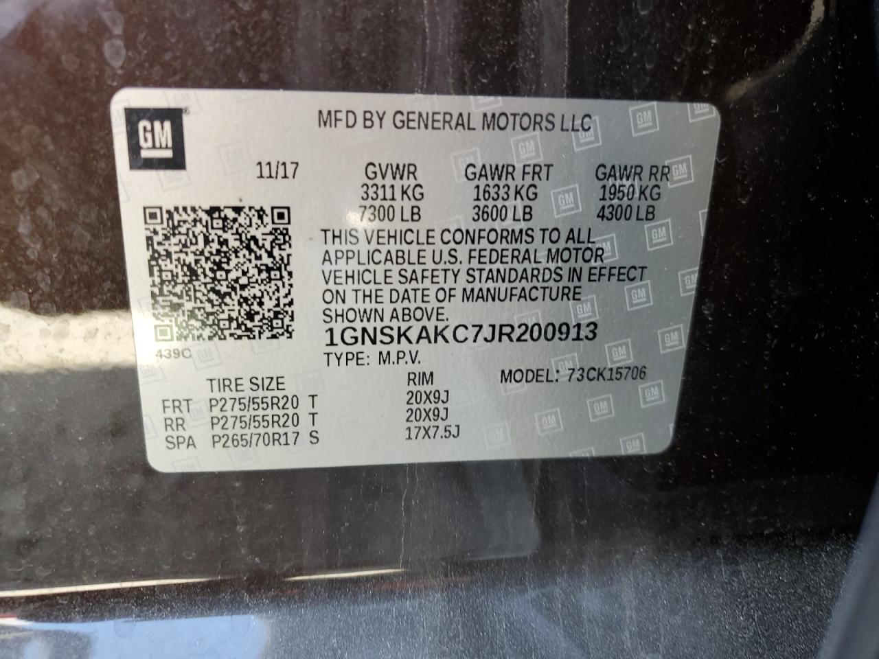 2018 Chevrolet Tahoe K1500 Ls VIN: 1GNSKAKC7JR200913 Lot: 62184165