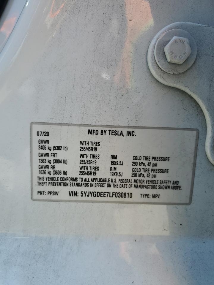 2020 Tesla Model Y VIN: 5YJYGDEE7LF030810 Lot: 61496325