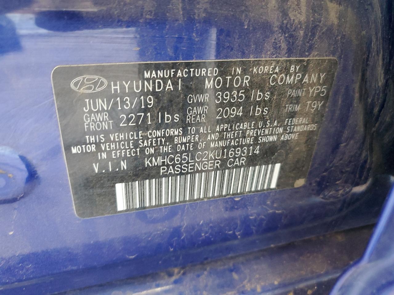 2019 Hyundai Ioniq Blue VIN: KMHC65LC2KU169314 Lot: 59048435