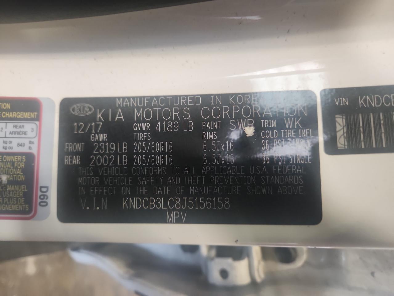 2018 Kia Niro Fe VIN: KNDCB3LC8J5156158 Lot: 62035375