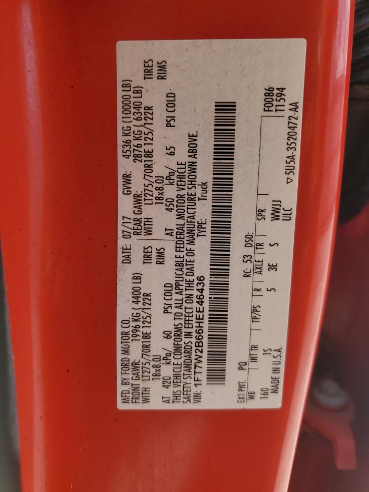 2017 Ford F250 Super Duty VIN: 1FT7W2B66HEE46436 Lot: 62113885