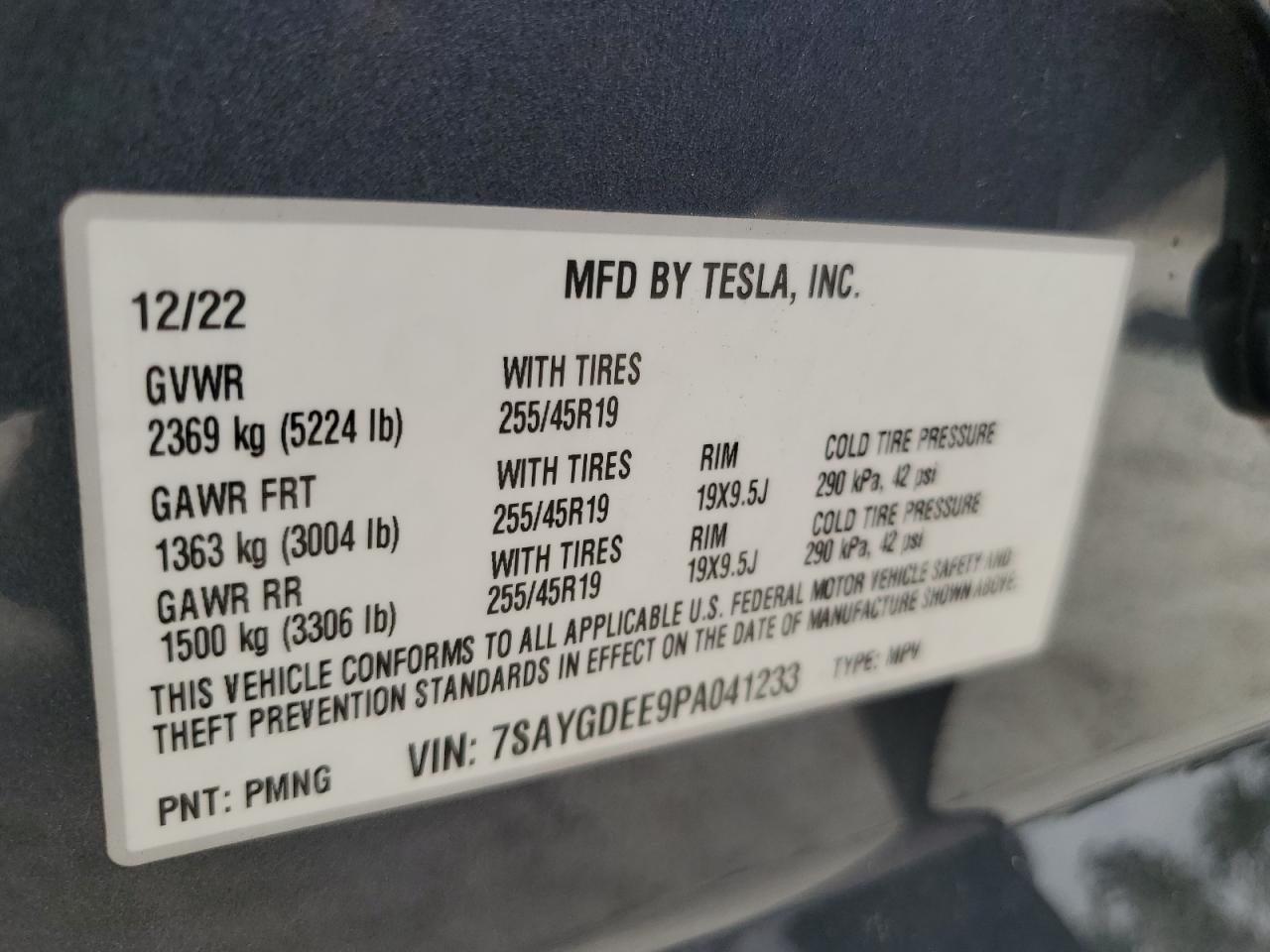 2023 Tesla Model Y VIN: 7SAYGDEE9PA041233 Lot: 62575615
