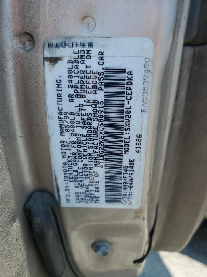 1999 Toyota Camry Ce VIN: 4T1BG22K2XU580915 Lot: 59756315