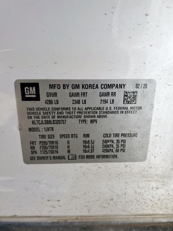 2020 Chevrolet Trax 1Lt VIN: KL7CJLSB0LB320757 Lot: 62765925