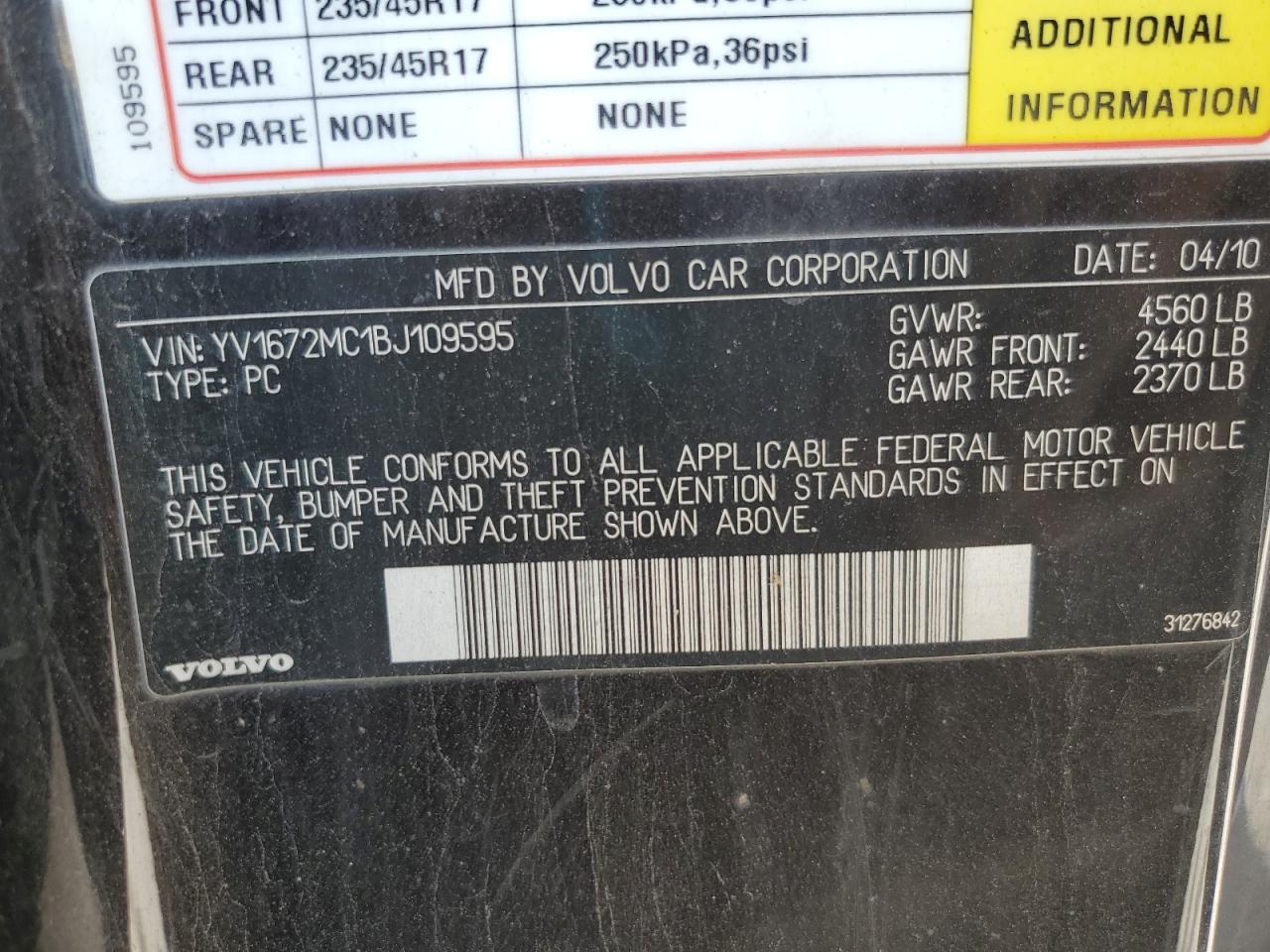 2011 Volvo C70 T5 VIN: YV1672MC1BJ109595 Lot: 59017445