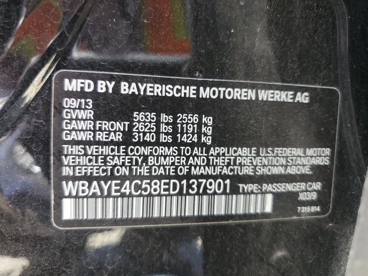 2014 BMW 740 Li VIN: WBAYE4C58ED137901 Lot: 61493495