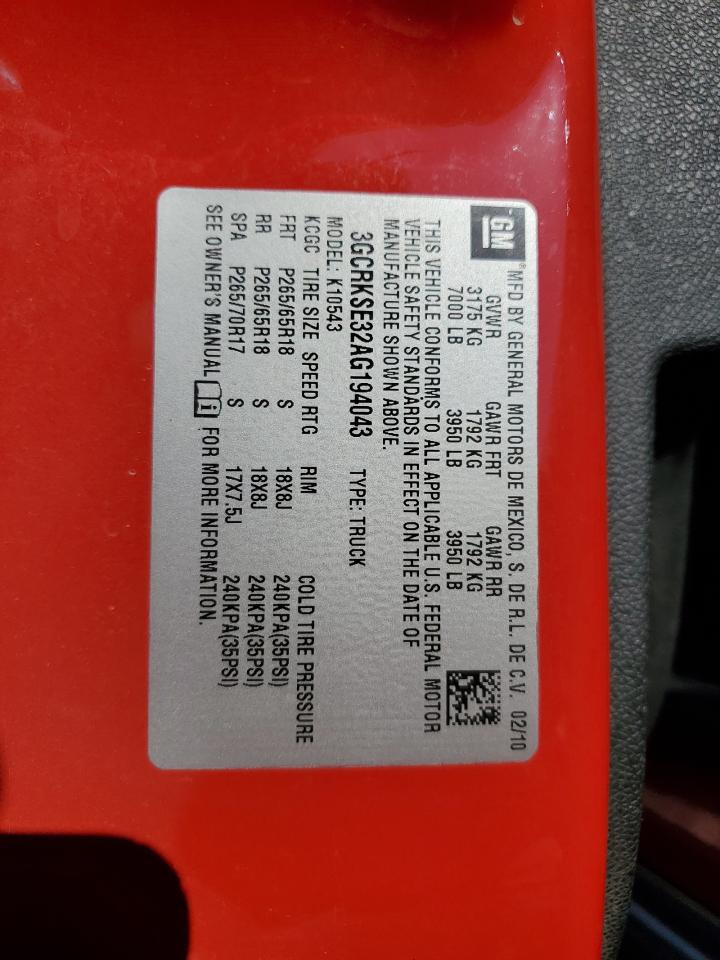 2010 Chevrolet Silverado K1500 Lt VIN: 3GCRKSE32AG194043 Lot: 59288375