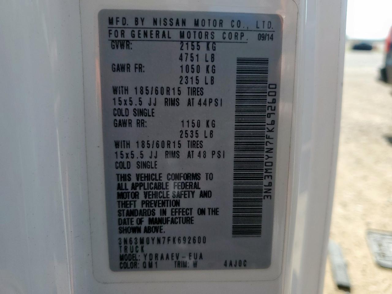 2015 Chevrolet City Express Ls VIN: 3N63M0YN7FK692600 Lot: 61561765