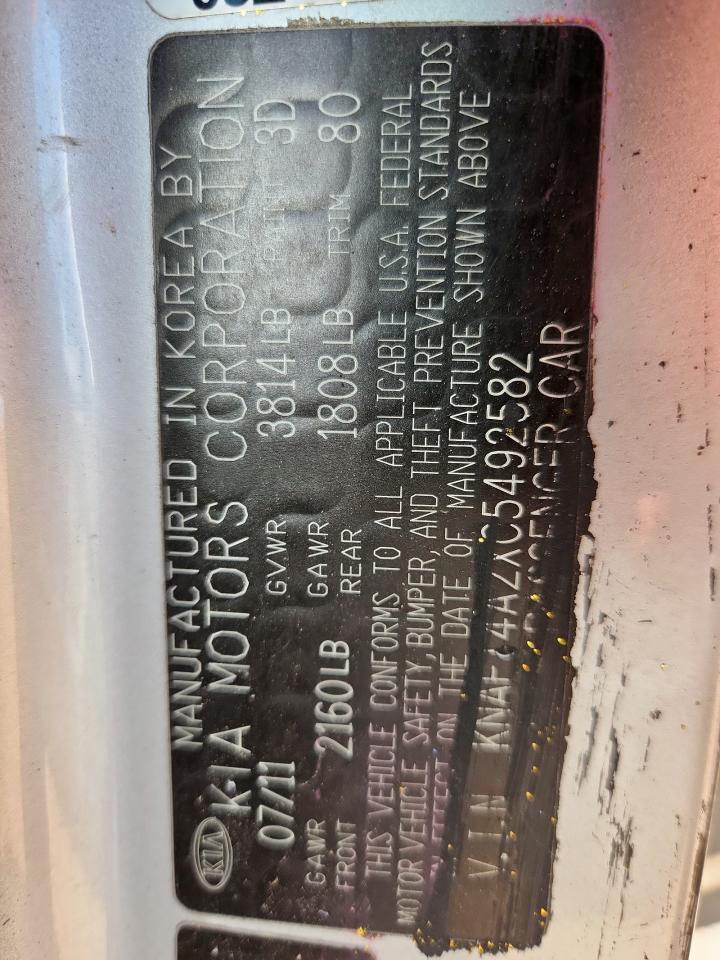 2012 Kia Forte Lx VIN: KNAFT4A2XC5492582 Lot: 61626545