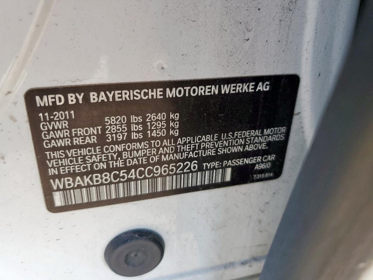 2012 BMW 750 Li VIN: WBAKB8C54CC965226 Lot: 62135045