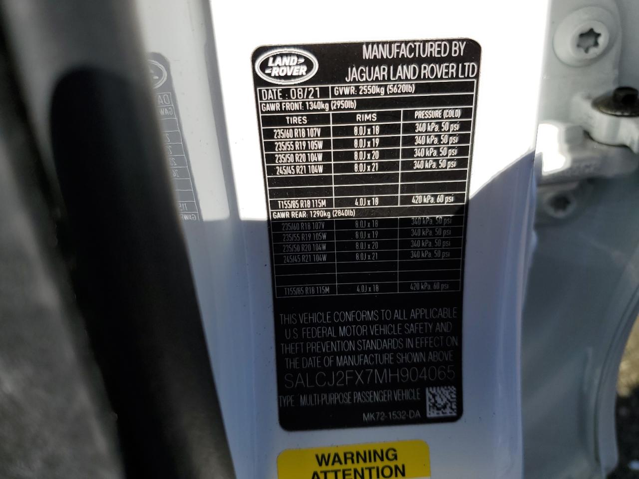 2021 Land Rover Discovery Sport S VIN: SALCJ2FX7MH904065 Lot: 62240945