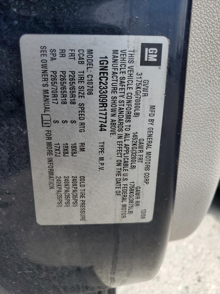 2009 Chevrolet Tahoe C1500 Lt VIN: 1GNEC23309R177744 Lot: 61810155