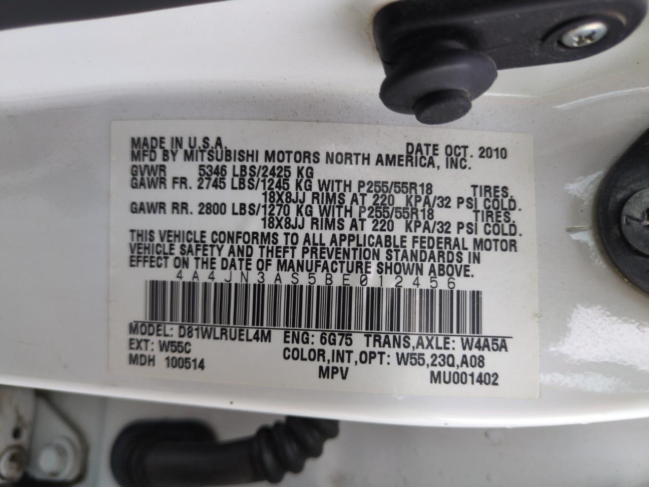 2011 Mitsubishi Endeavor Se VIN: 4A4JN3AS5BE012456 Lot: 59554235