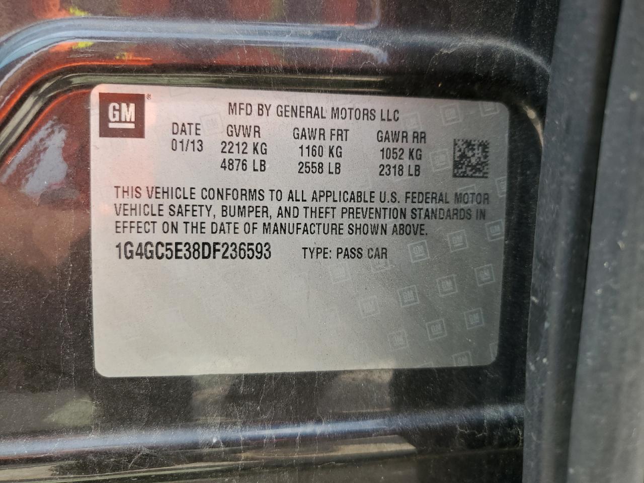 2013 Buick Lacrosse VIN: 1G4GC5E38DF236593 Lot: 59706025