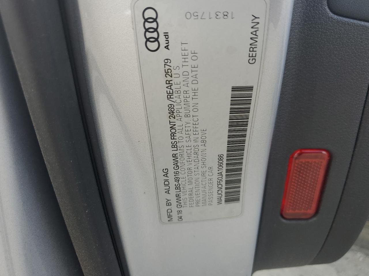 2018 Audi A5 Prestige VIN: WAUCNCF50JA106086 Lot: 58921215