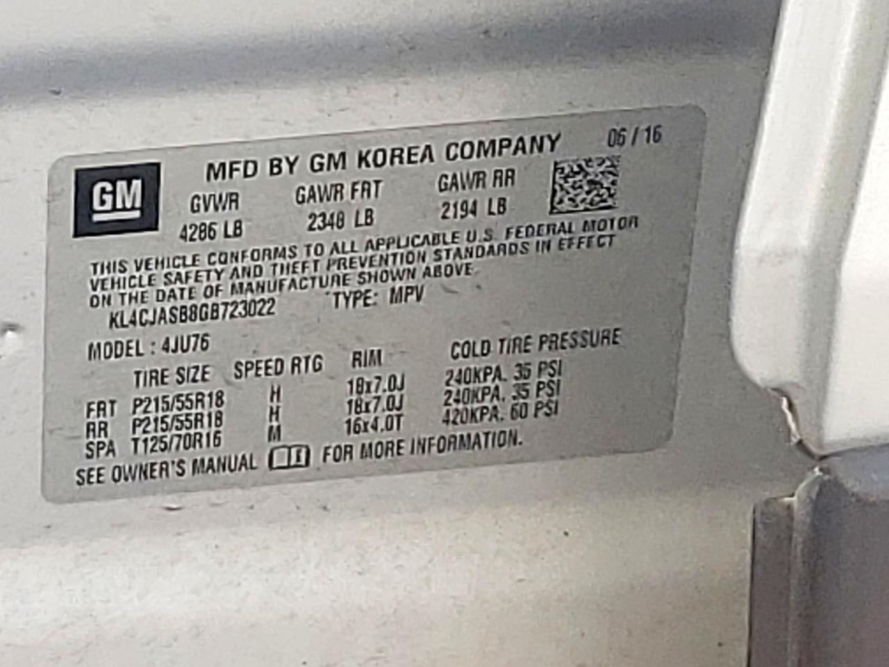 2016 Buick Encore VIN: KL4CJASB8GB723022 Lot: 61084715
