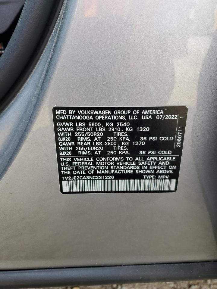 2022 Volkswagen Atlas Cross Sport Se VIN: 1V2JE2CA3NC231226 Lot: 59145365