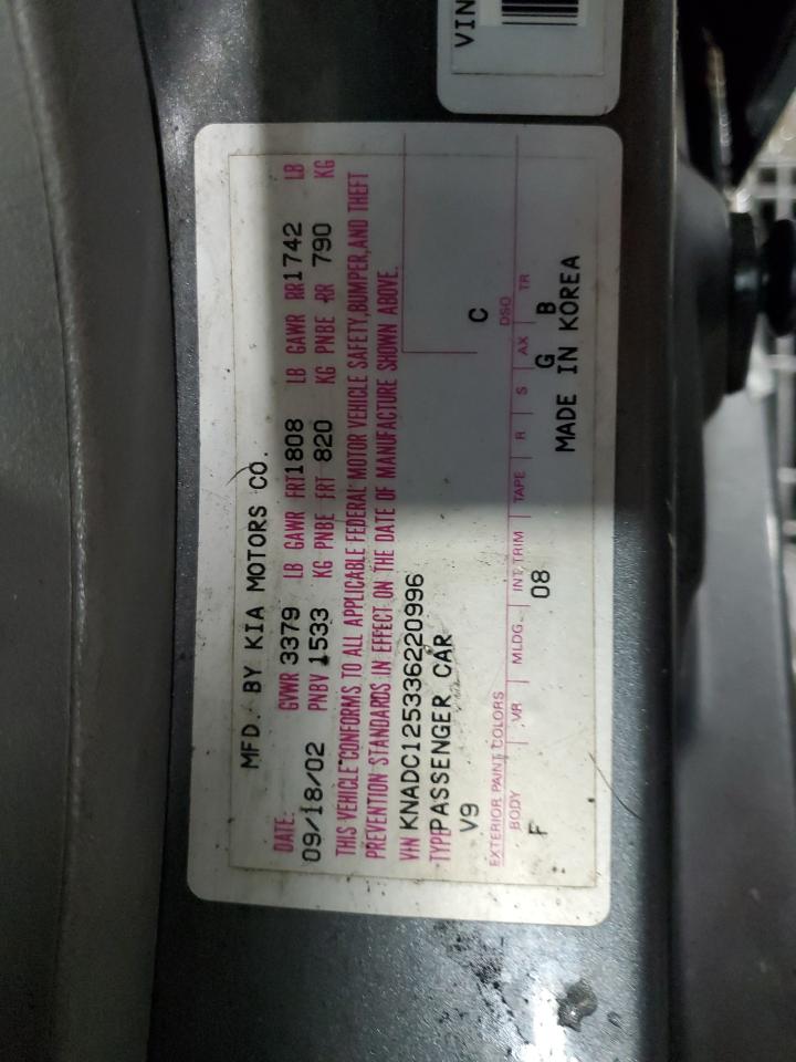 2003 Kia Rio VIN: KNADC125336220996 Lot: 59165725
