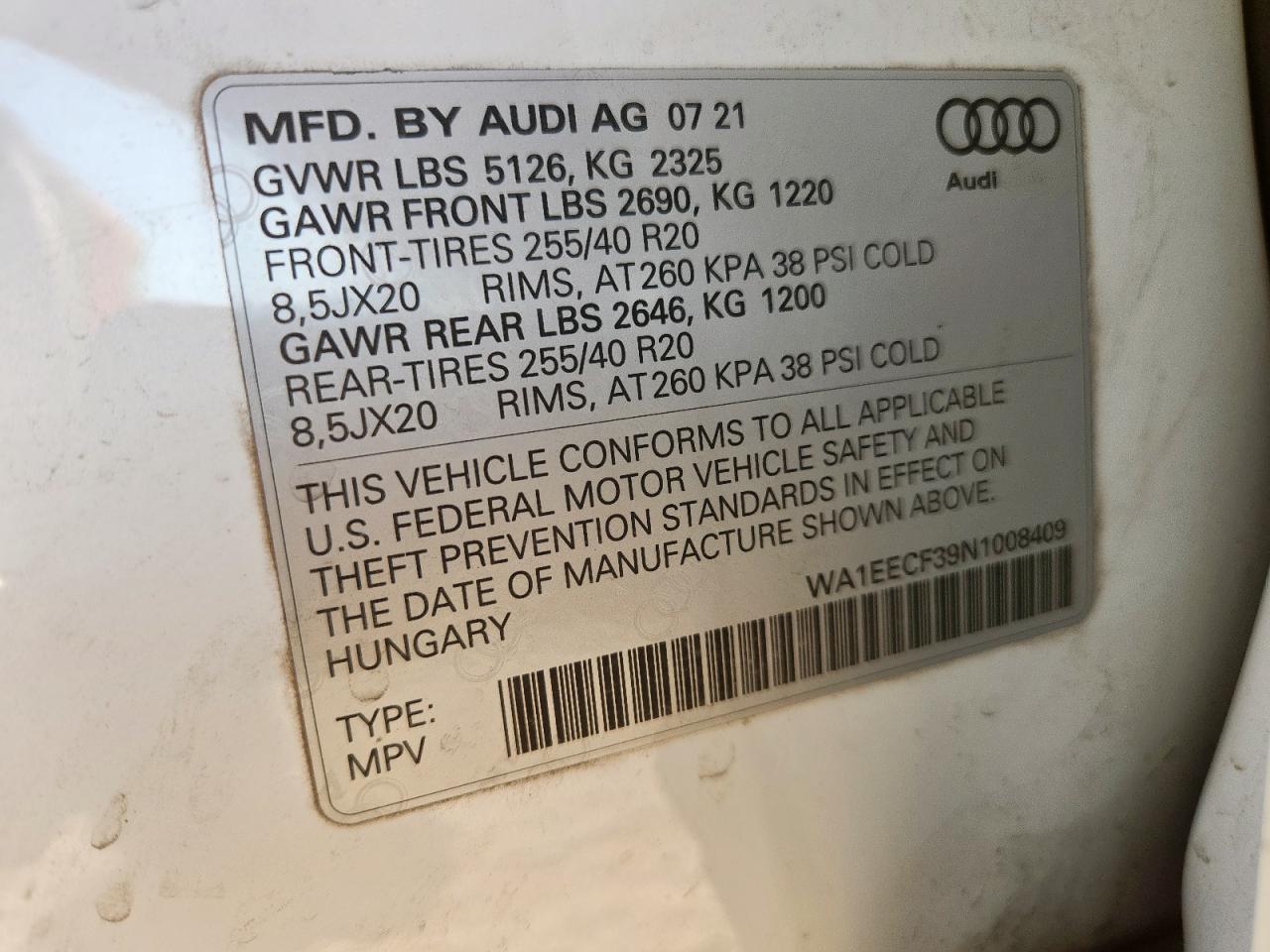 2022 Audi Q3 Premium Plus S Line 45 VIN: WA1EECF39N1008409 Lot: 60279035