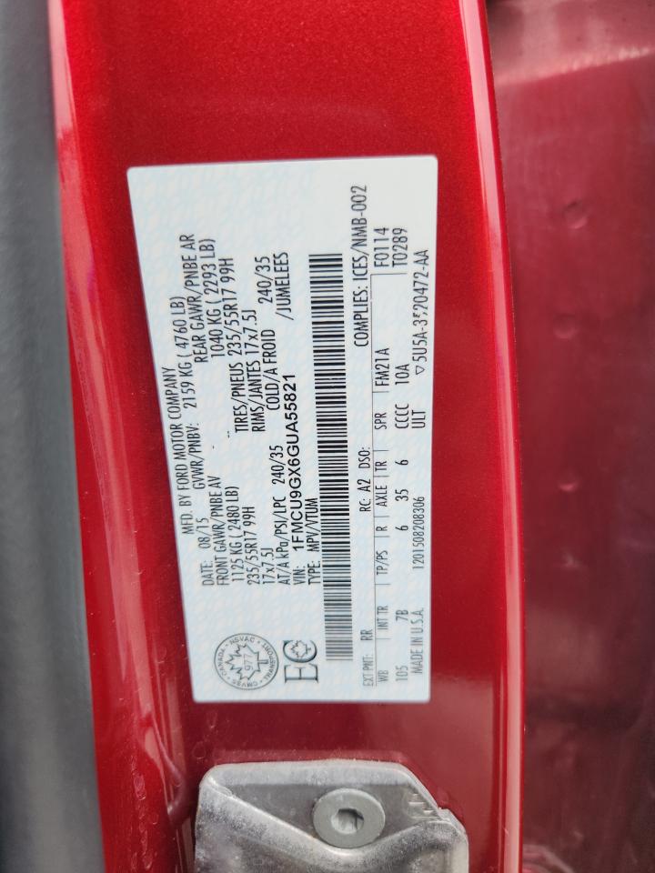 2016 Ford Escape Se VIN: 1FMCU9GX6GUA55821 Lot: 62829495