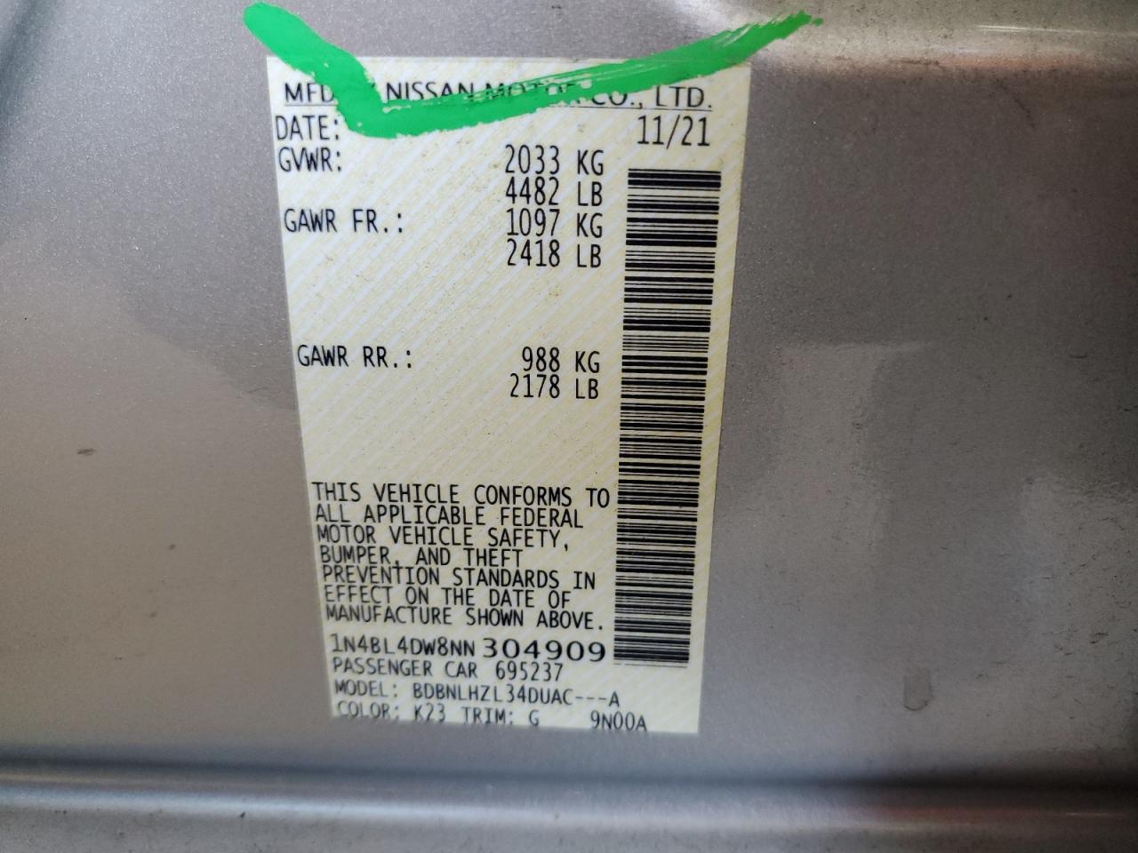 1N4BL4DW8NN304909 NISSAN ALTIMA 2022