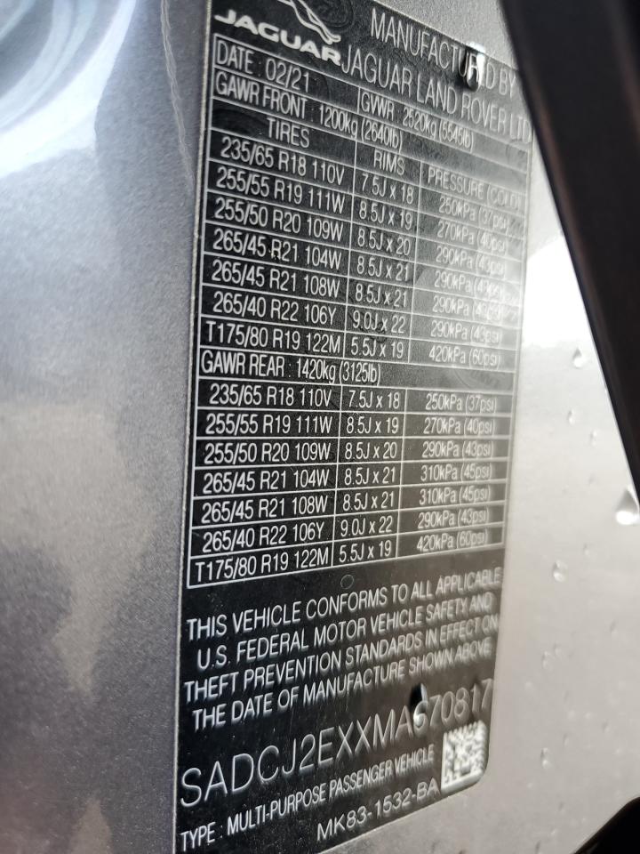 2021 Jaguar F-Pace S VIN: SADCJ2EXXMA670817 Lot: 62518925