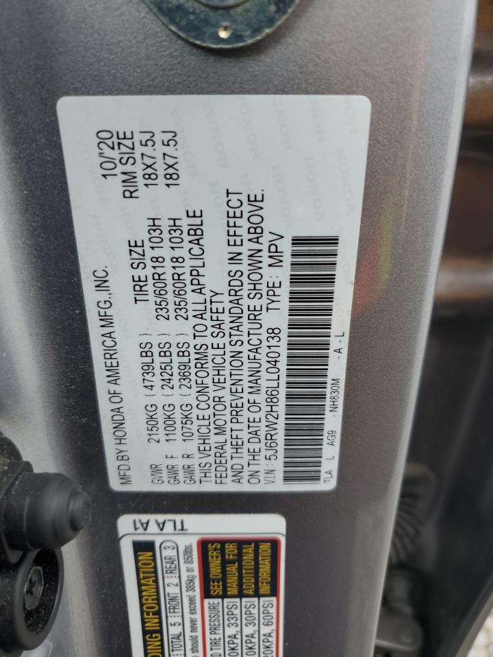 2020 Honda Cr-V Exl VIN: 5J6RW2H86LL040138 Lot: 62860885