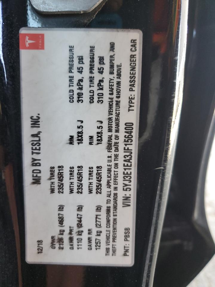 2018 Tesla Model 3 VIN: 5YJ3E1EA3JF156400 Lot: 61477425